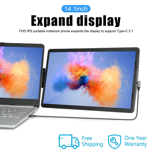 Portable Monitor for Laptop, 14.1" Laptop Screen Extender  FHD 1920 x 1080  Display To Support Type-C