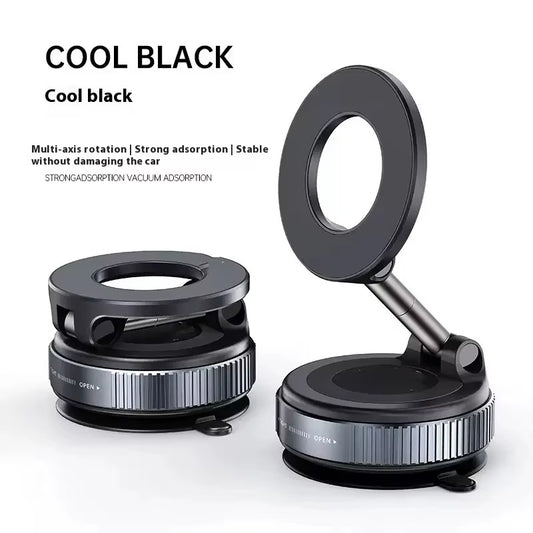 Strong magnetic phone holder with a foldable, 360° adjustable design and powerful vacuum mount, perfect for everyday hands‑free phone use on almost any smooth surface at home, in the car, at the office, or in the gym.