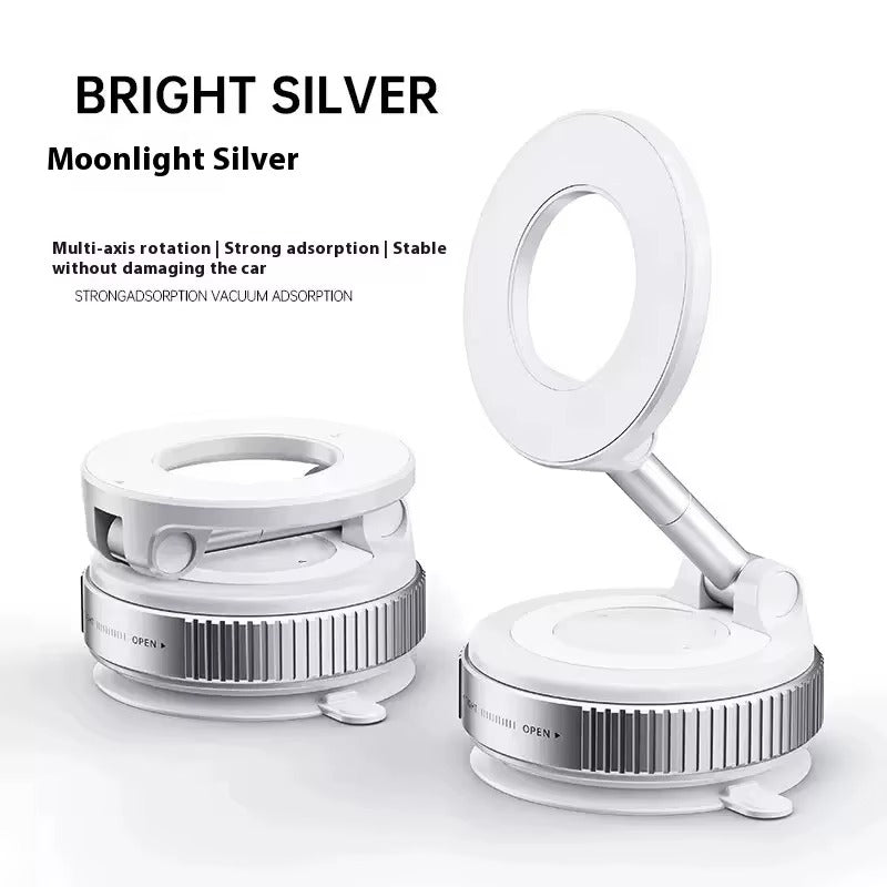 Strong magnetic phone holder with a foldable, 360° adjustable design and powerful vacuum mount, perfect for everyday hands‑free phone use on almost any smooth surface at home, in the car, at the office, or in the gym.