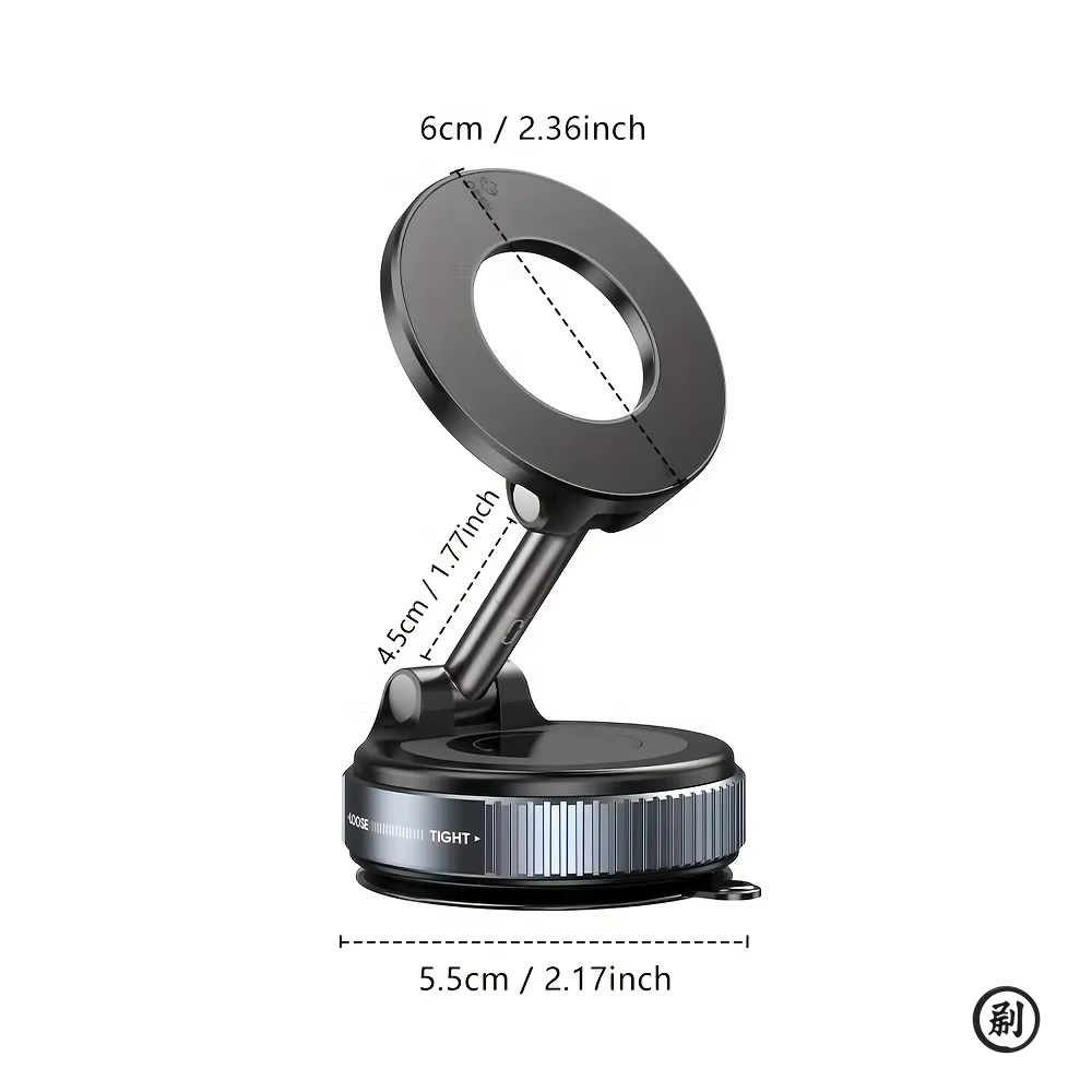 Strong magnetic phone holder with a foldable, 360° adjustable design and powerful vacuum mount, perfect for everyday hands‑free phone use on almost any smooth surface at home, in the car, at the office, or in the gym.